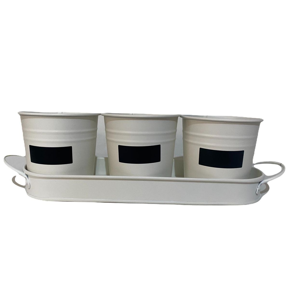DECOGREEN - Set 3 Maceteros de Metal 30x10 Crema