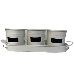 DECOGREEN - Set 3 maceteros metalicos crema