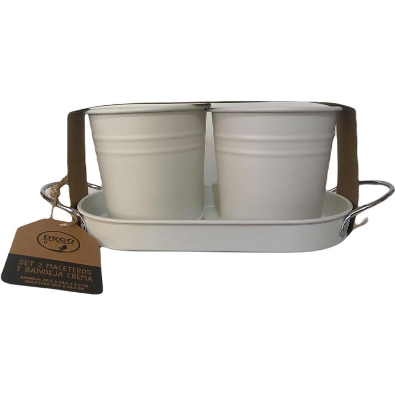 Set 2 Maceteros de Metal 20x12 cm Crema