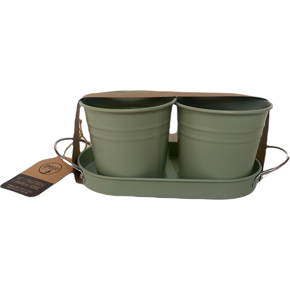 DECOGREEN - Set 2 Maceteros de Metal 20x12 cm Verde