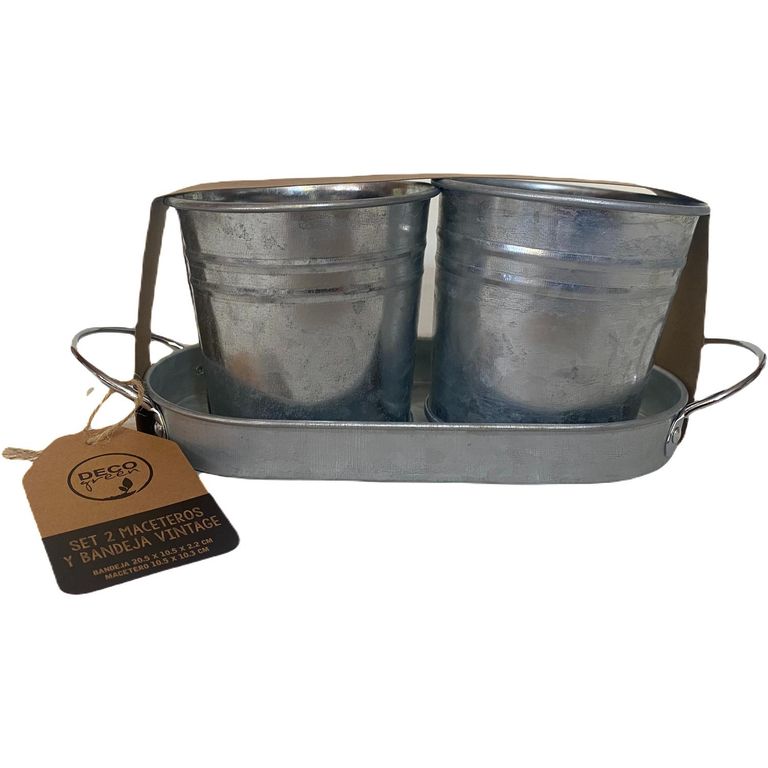Set 2 Maceteros de Metal 20x12 cm Gris