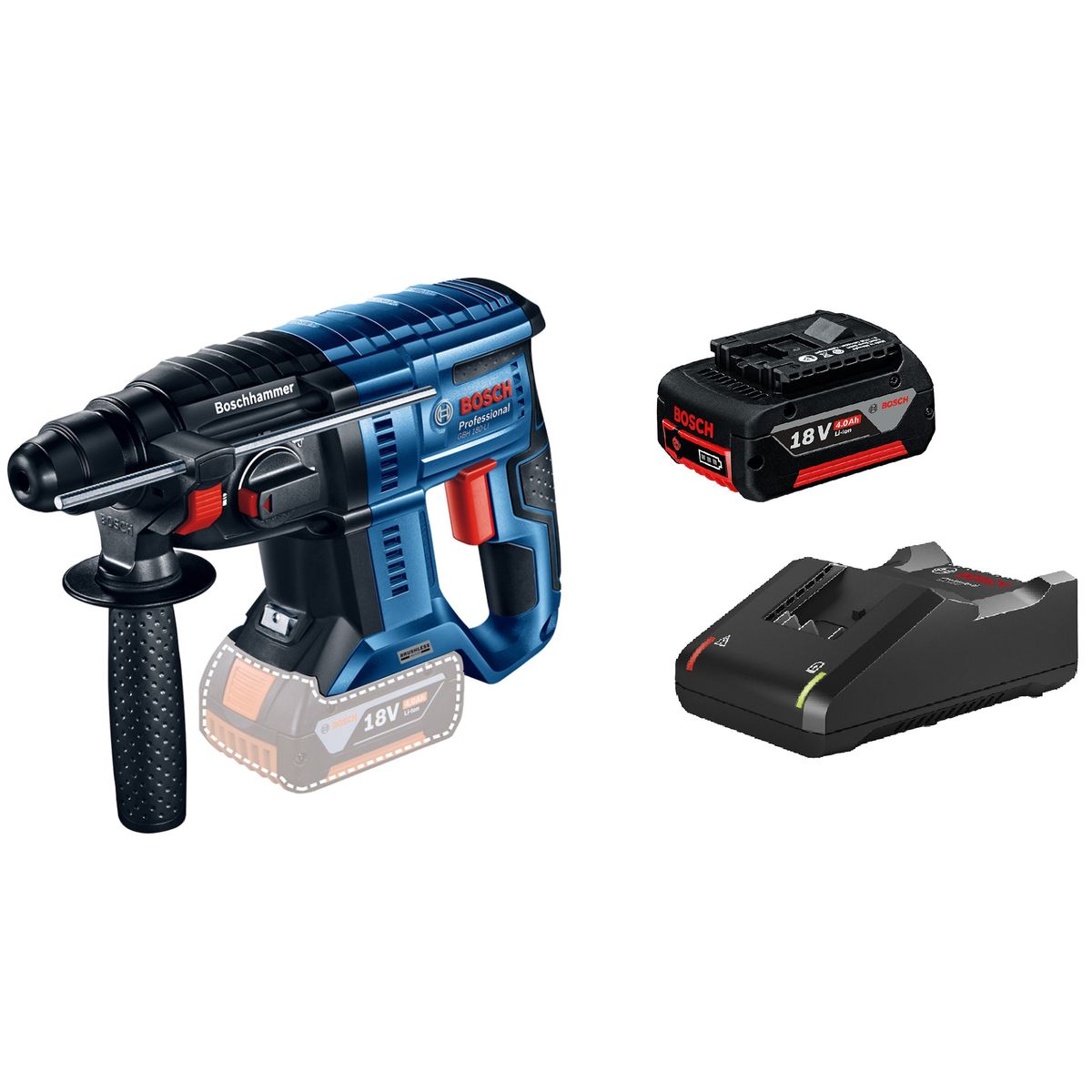 BOSCH - Rotomartillo inalámbrico 18V 2.0 J + 1 batería + cargador