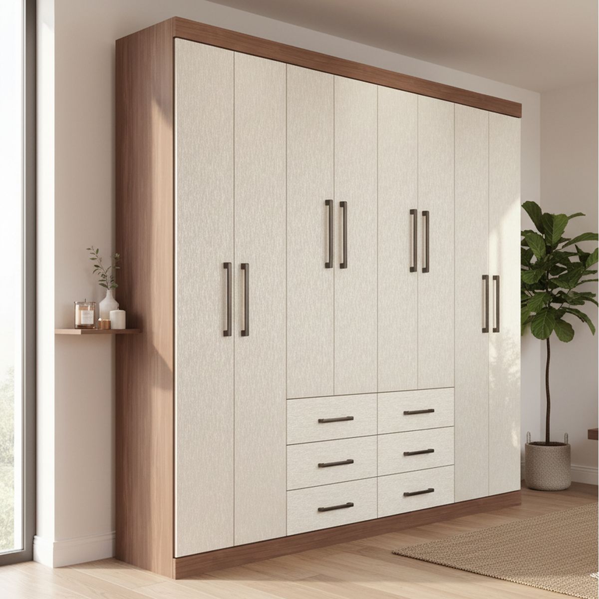 ONESSTA - Clóset Liverpool 8 Puerta(s) 6 Cajón(es) 11 Repisa(s) 212x210x46.3 cm Beige/Café