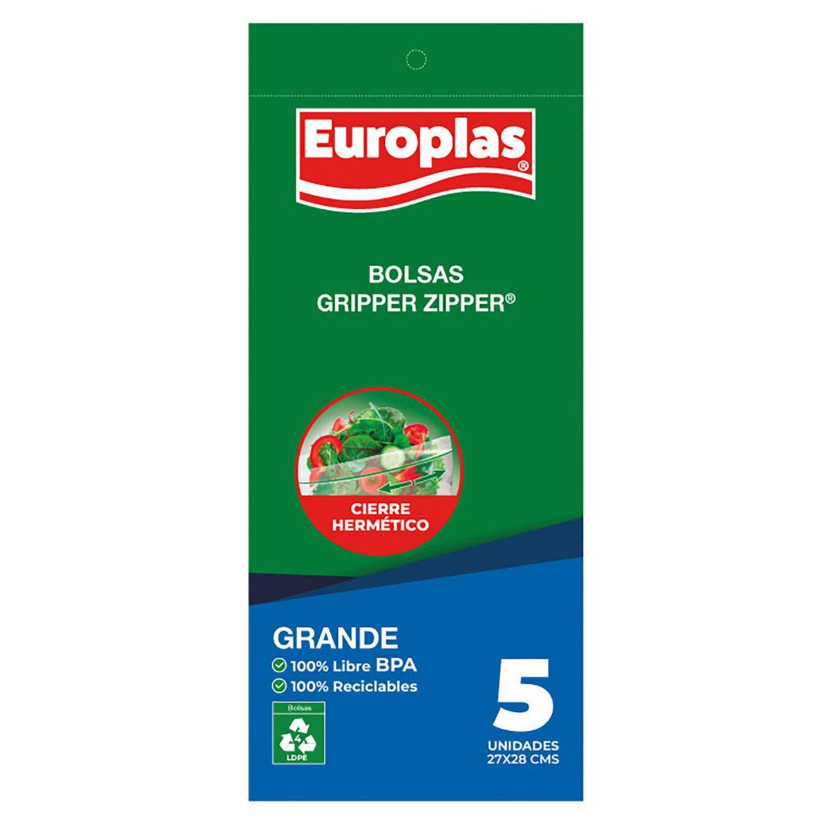 EUROPLAS - Pack 5 Bolsas Europlas Zipper Herméticas Transparentes 3 Litros