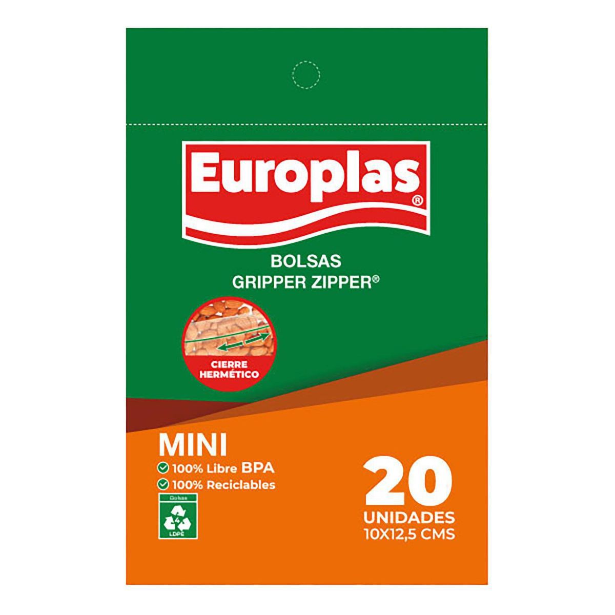 EUROPLAS - Pack De 20 Bolsas Mini Zipper Europlas 250 Ml Transparentes Alimentos