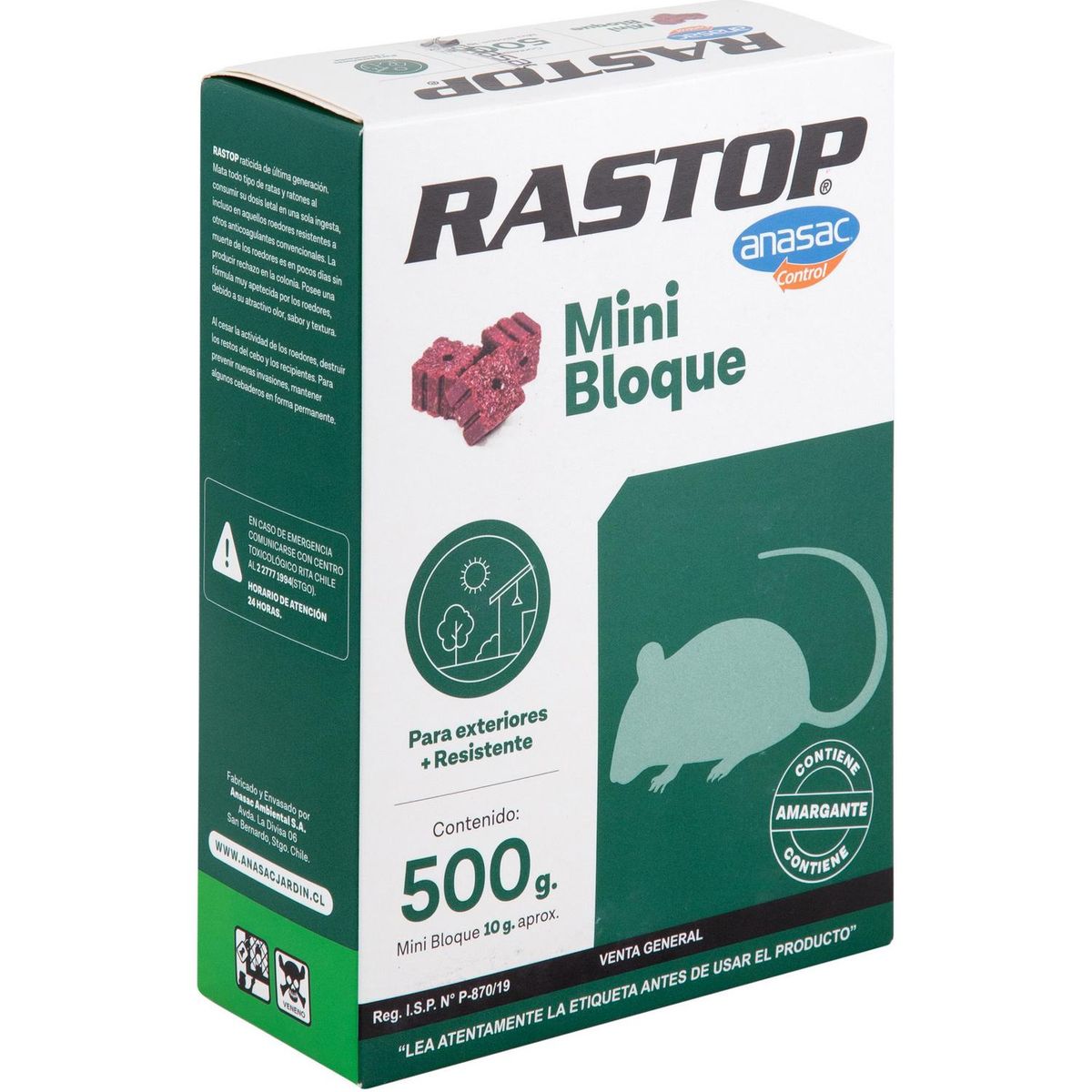 ANASAC - Raticida en Mini Bloques Rastop 500 gr