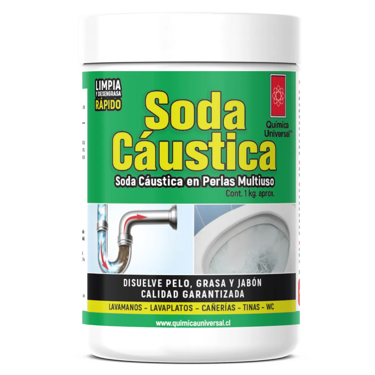 QUIMICA UNIVERSAL - Soda Cáustica Perla 1 kg Tarro