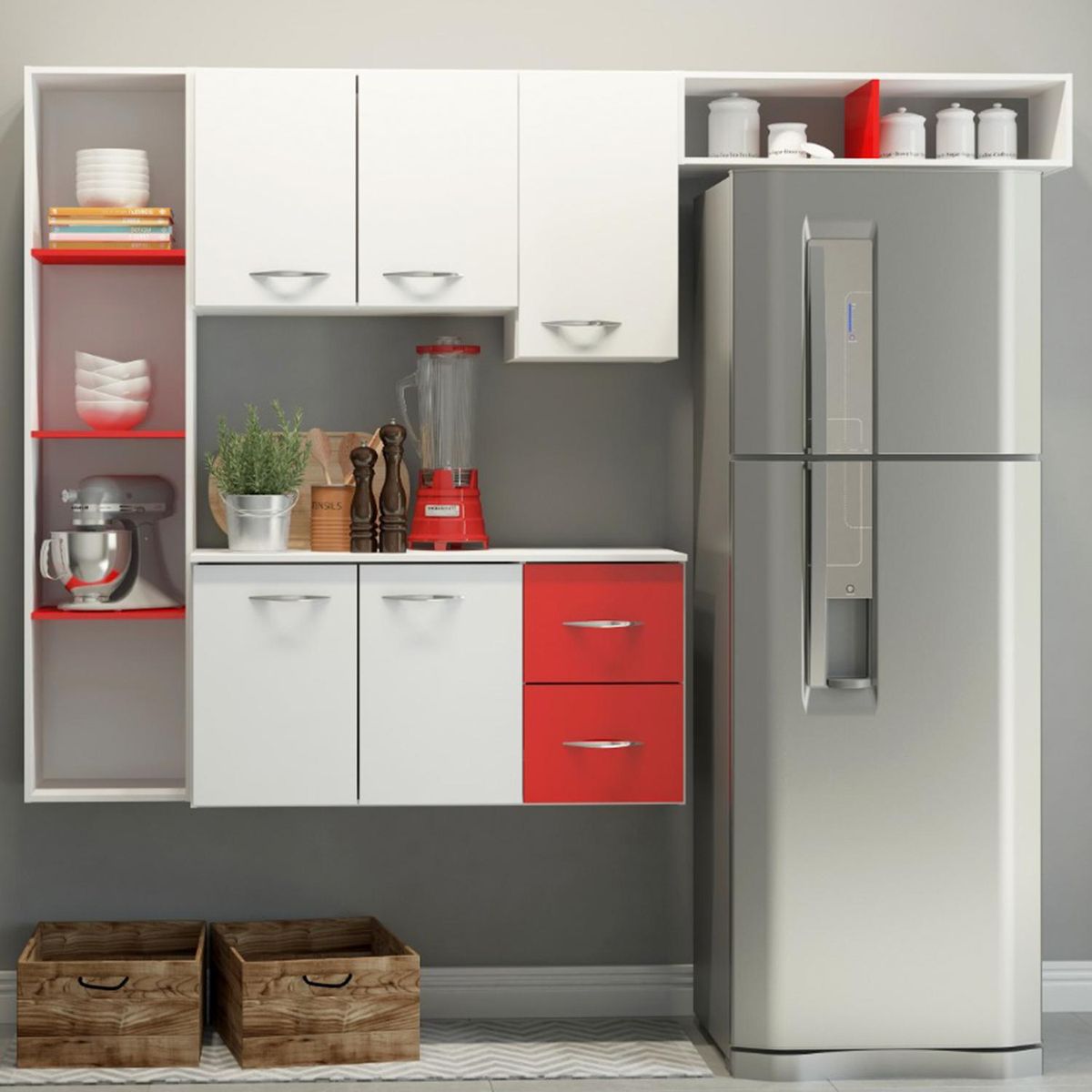 HOGA - Mueble de cocina aéreo Carolina blanco rojo