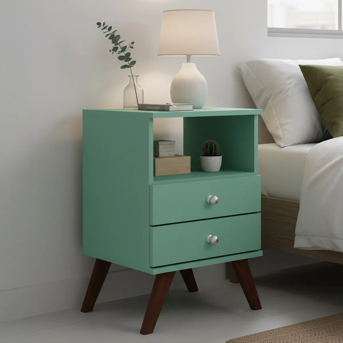 HOGA - Velador 2 Cajón(es) Retro 40x62x38 cm Oliva