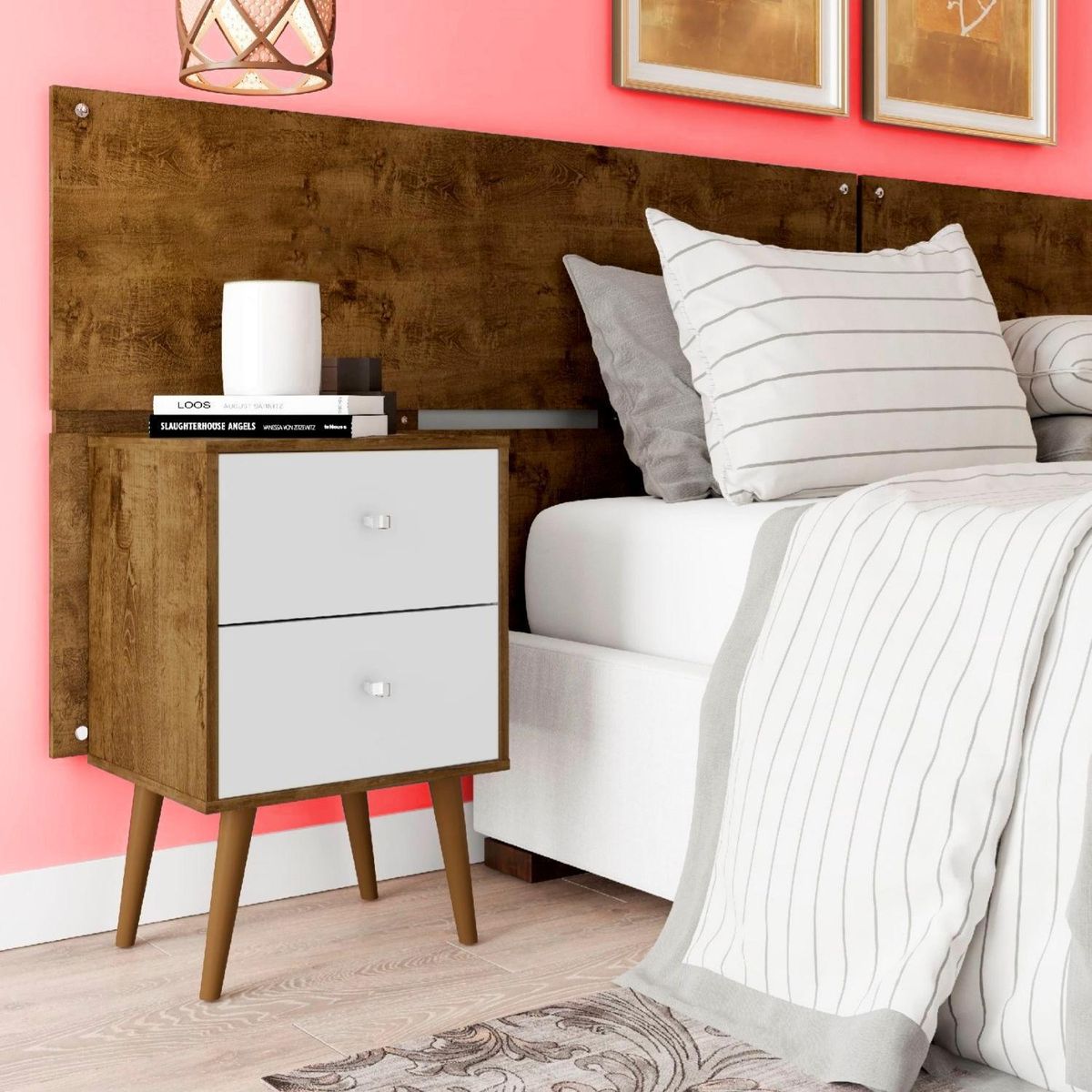 HOGA - Velador 2 Cajón(es) Rustico 45x69x36 cm Blanco