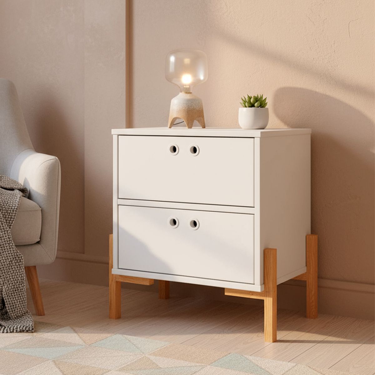 HOGA - Velador 2 Cajón(es) Cormer 50x55x35 cm Blanco