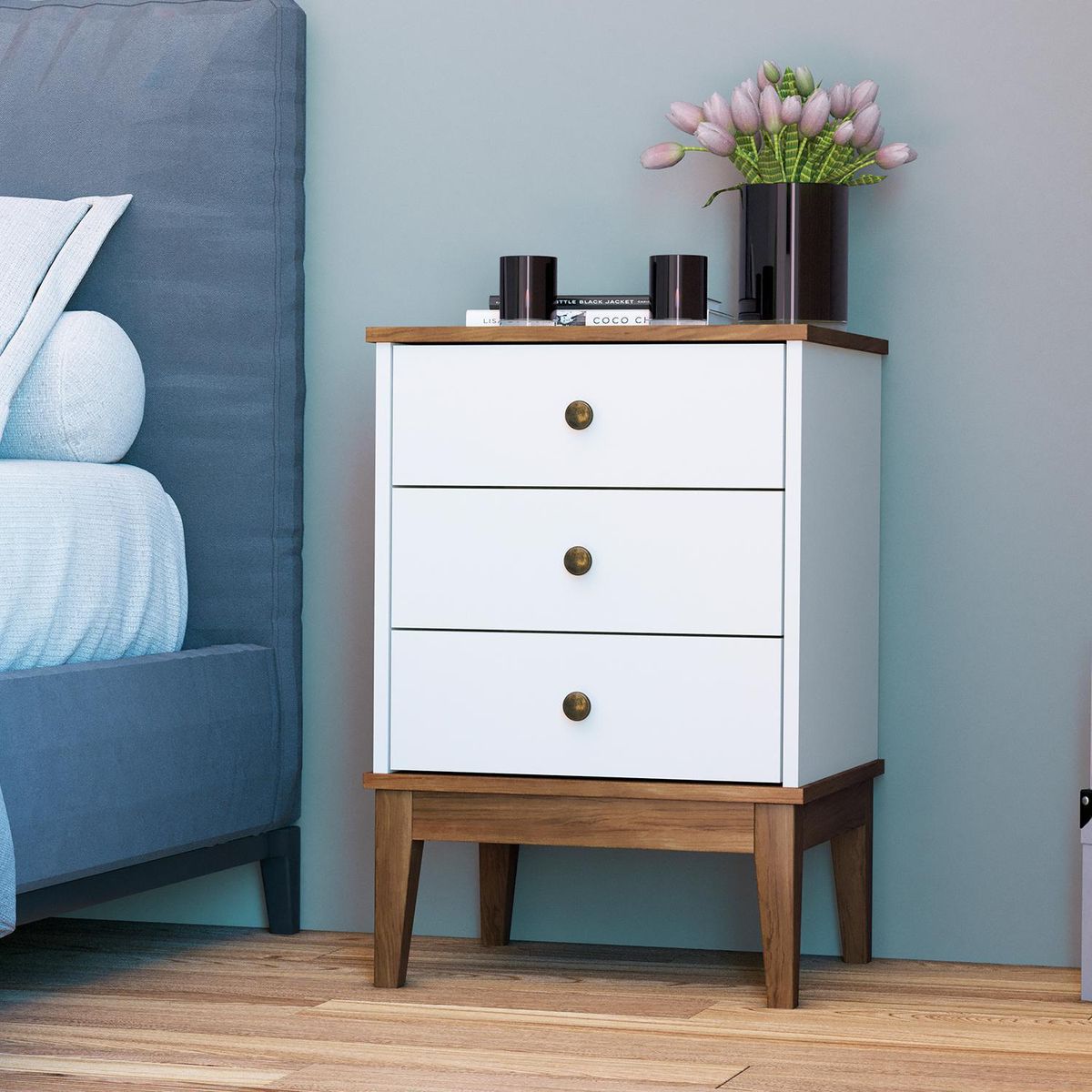 HOGA - Velador 3 Cajón(es) Colonial 45x66x38 cm Blanco