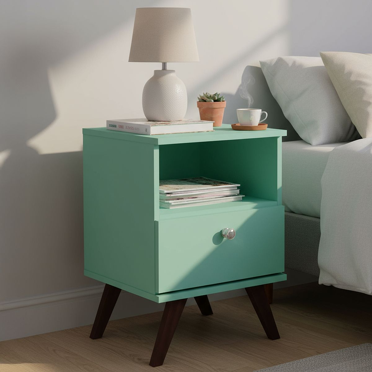 HOGA - Velador 1 Cajón(es) Retro 40x58x38 cm Oliva