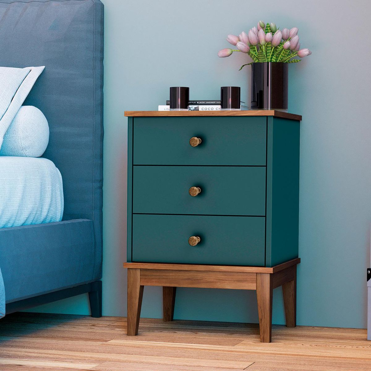 HOGA - Velador 3 Cajón(es) Colonial 45x66x38 cm Petroleo