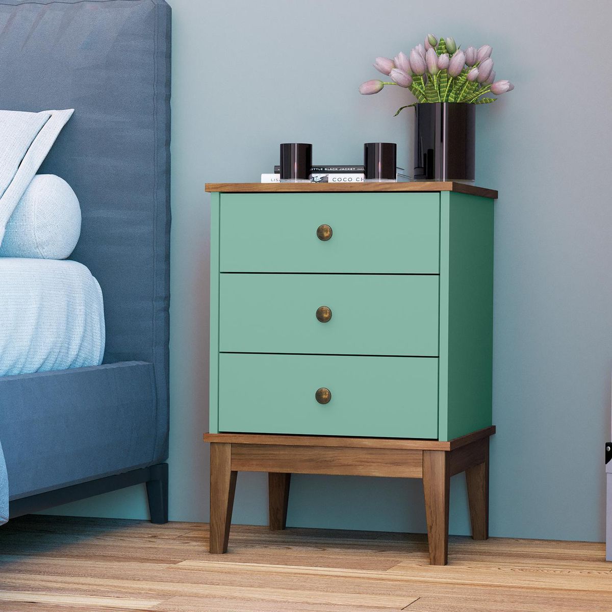 HOGA - Velador 3 Cajón(es) Colonial 45x66x38 cm Oliva