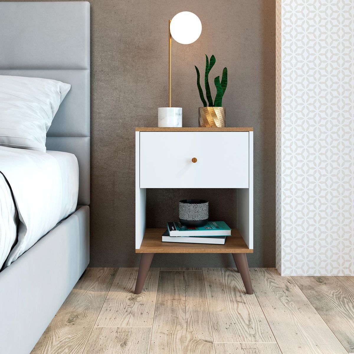 HOGA - Velador 1 Cajón(es) Camelia 40x55x39 cm Blanco