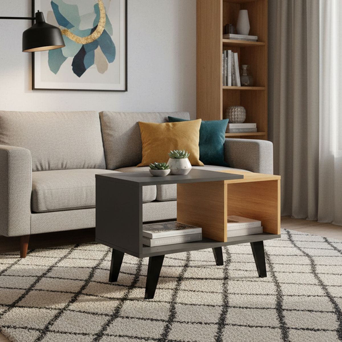 HOGA - Mesa de Centro Stark Gris Roble 68x36x48 cm