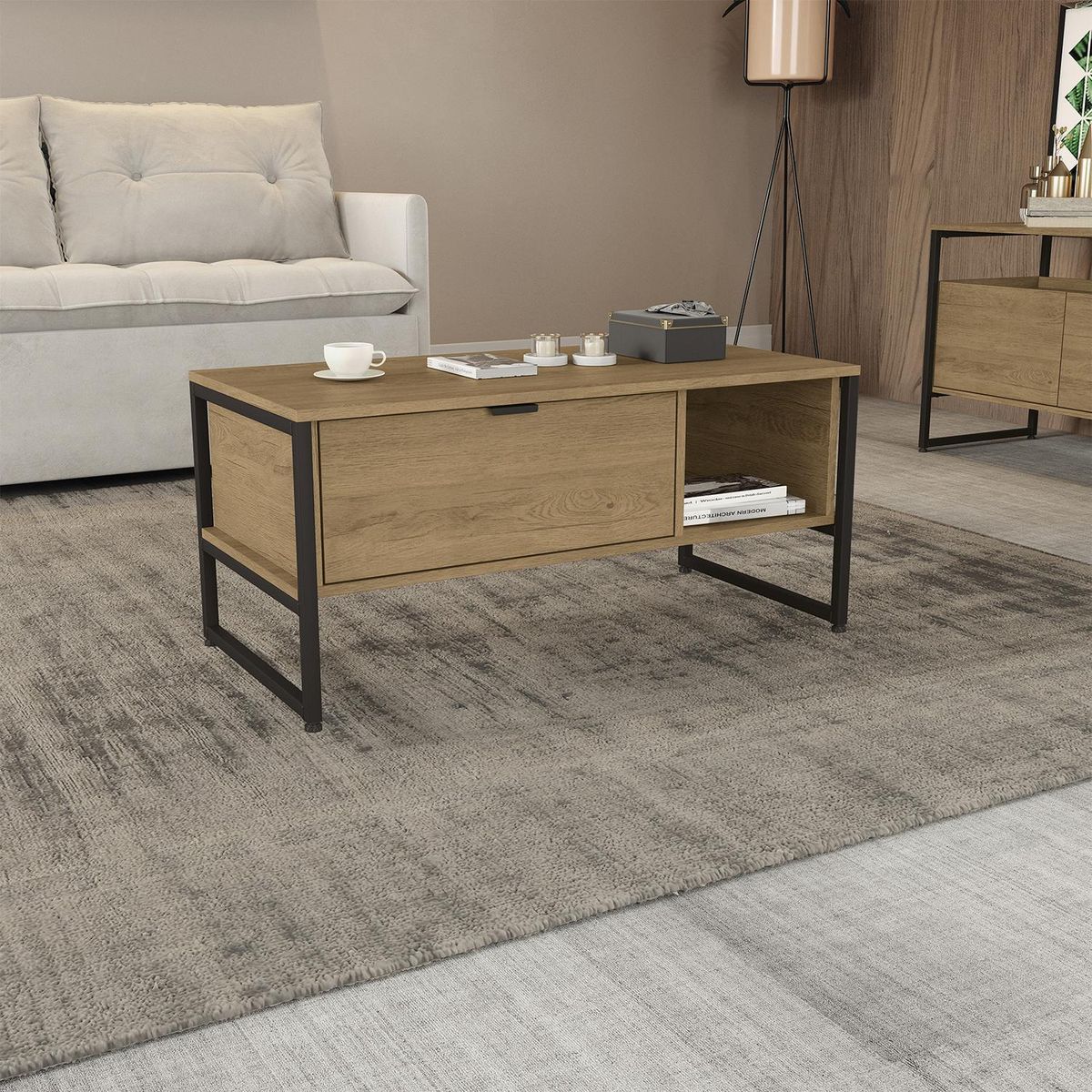 HOGA - Mesa de Centro Estonia Castaño 91x45x43 cm