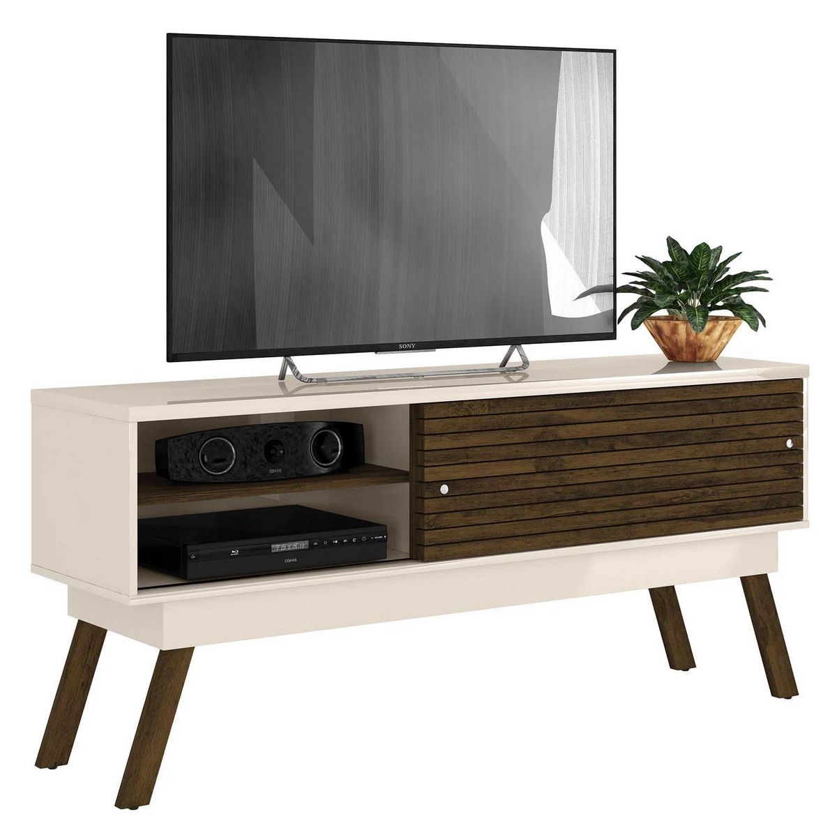 ALTAVISION - Rack TV 65 " Frizz Blanco/Café 150x67.5x39 cm