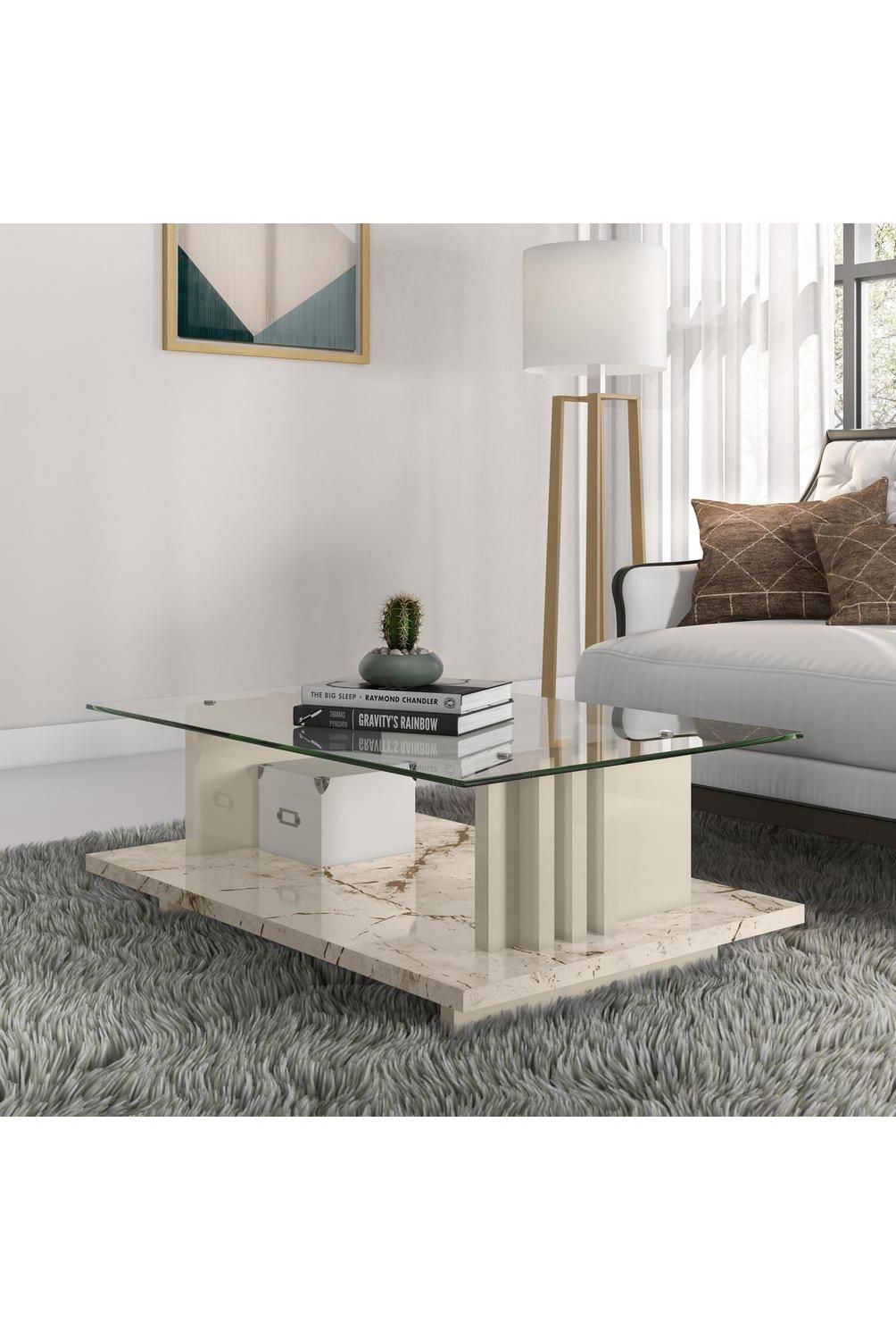 ALTAVISION - Mesa de Centro Frizz Blanco Marmol 90x60x32.5 cm
