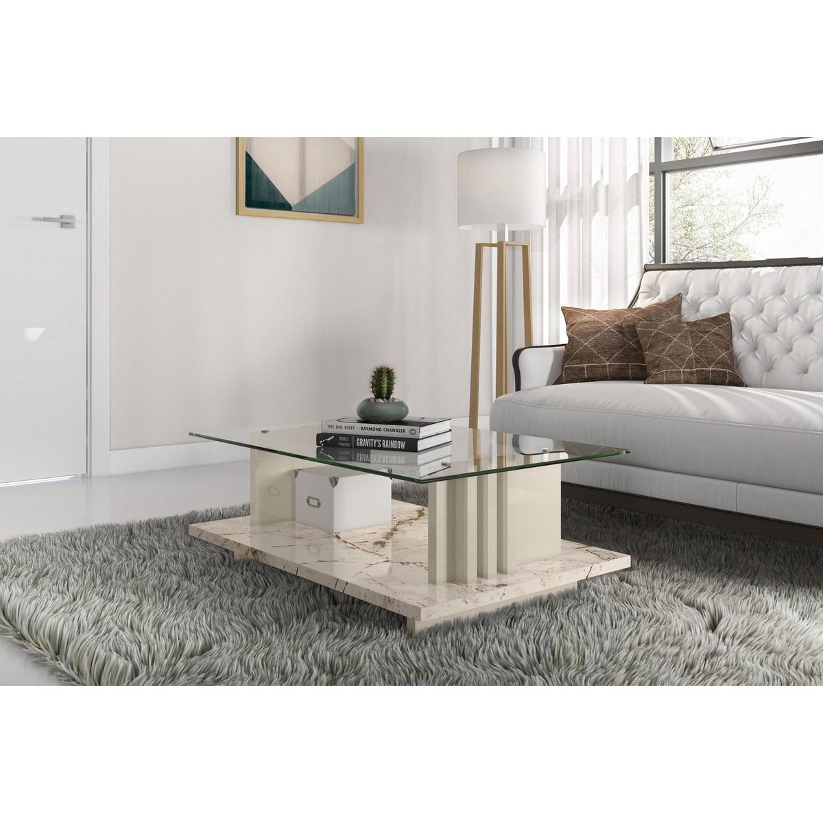 ALTAVISION - Mesa de Centro Frizz Blanco Marmol 90x60x32.5 cm