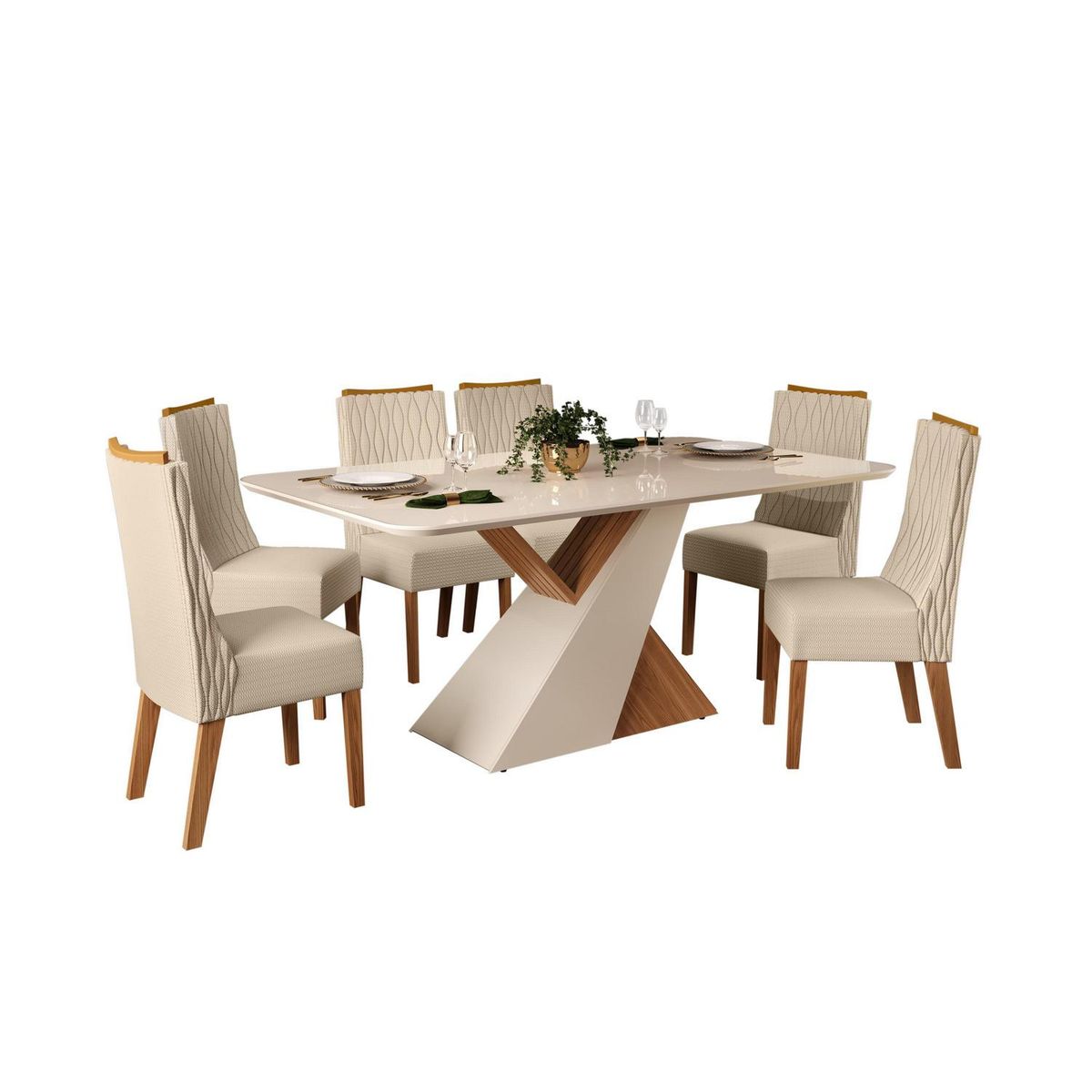 ALTAVISION - Juego de Comedor Carvalho 6 Sillas Mesa Rectangular 90x120x80 cm Blanco/Café