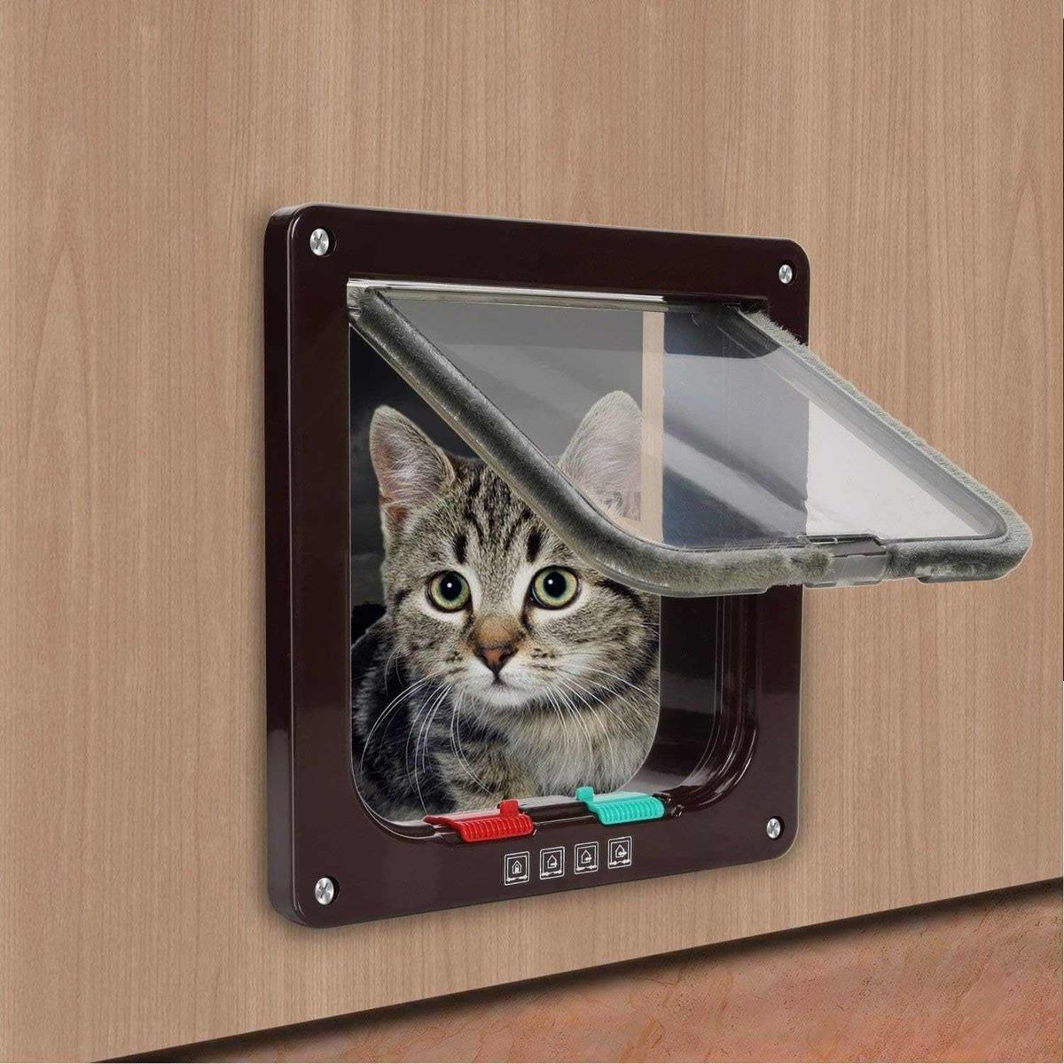 IMPORTADORA USA - Puerta para mascotas plástico abs y acrílico 28x25x5,5 cm color café