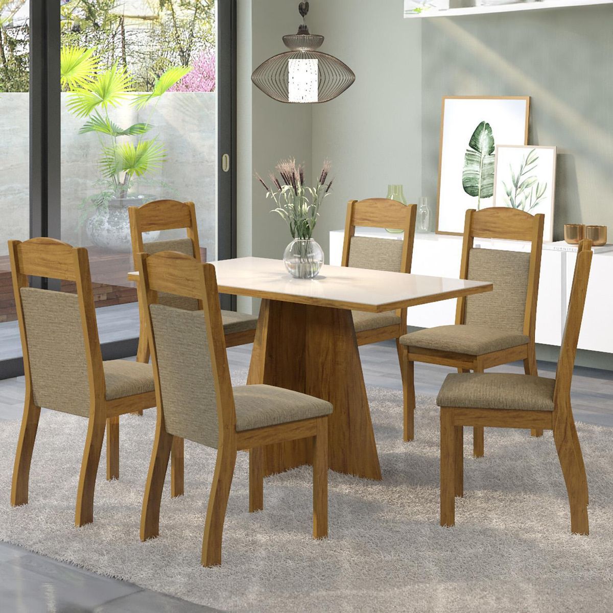 ALTAVISION - Juego de Comedor Granada 6 Sillas Mesa Rectangular 79x78x136 cm Café