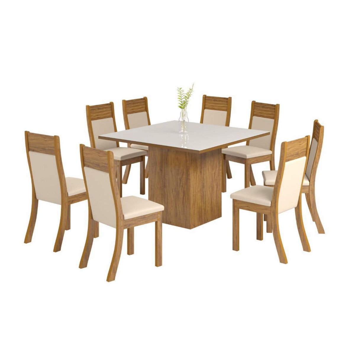 ALTAVISION - Juego de Comedor Chane 8 Sillas Mesa Cuadrada 120x79x120 cm Café/Blanco