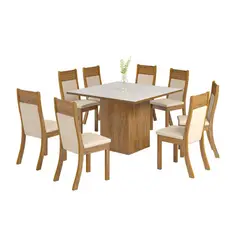ALTAVISION - Juego de Comedor Chane 8 Sillas Mesa Cuadrada 120x79x120 cm Café/Blanco