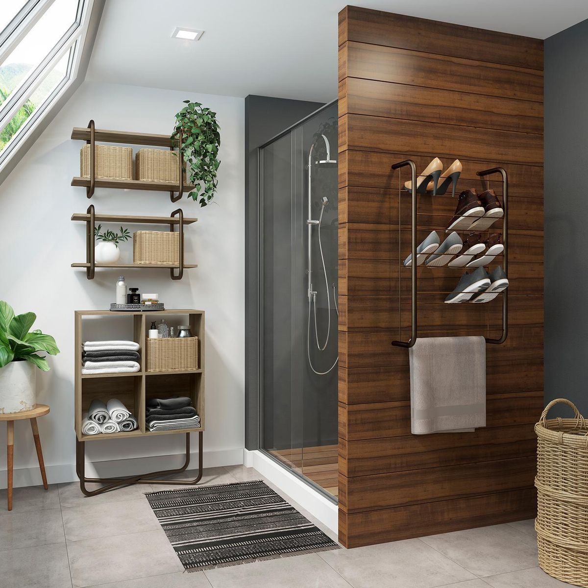 HOGA - Estante Connect MDP 4 Nivel(es) 50x81x19 cm Oro Envejecido