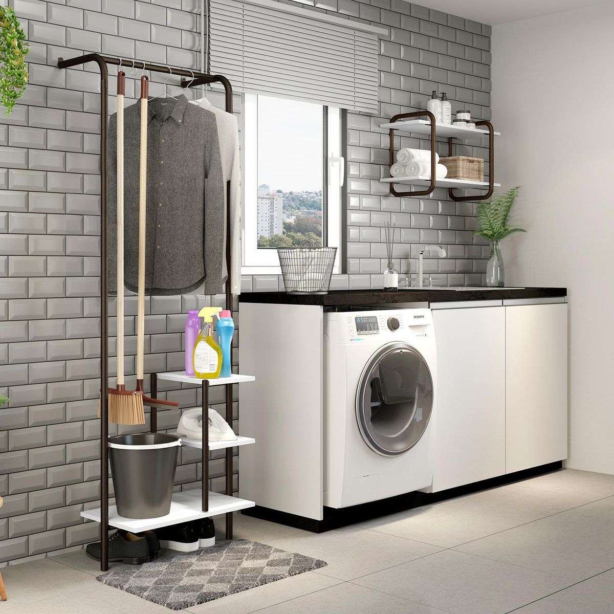 HOGA - Estante Connect MDP 3 Nivel(es) 60x181x44 cm Oro Envejecido