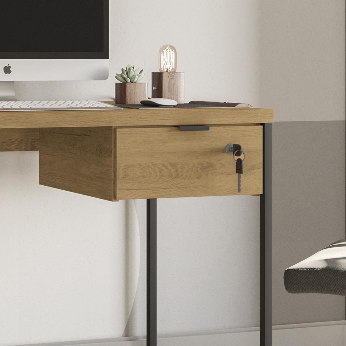 HOGA - Cajón para escritorio office con llave castaño