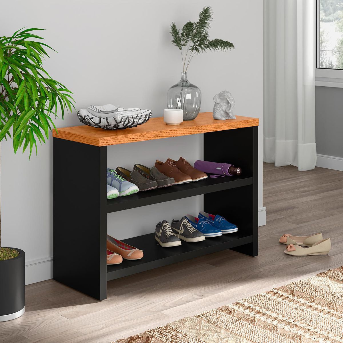 HOGA - Zapatera Aura MDP 2 Nivel(es) 68x45x25 cm Negro