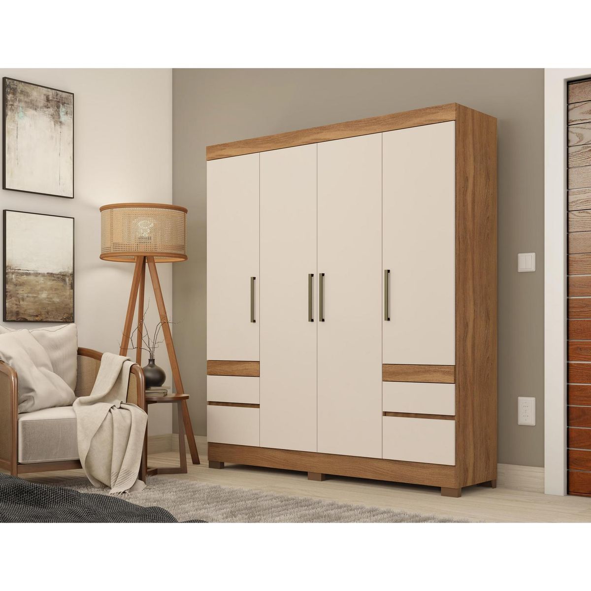 ALTAVISION - Clóset Tijuca 4 Puerta(s) 4 Cajón(es) 4 Repisa(s) 183x207x47 cm Blanco/Café