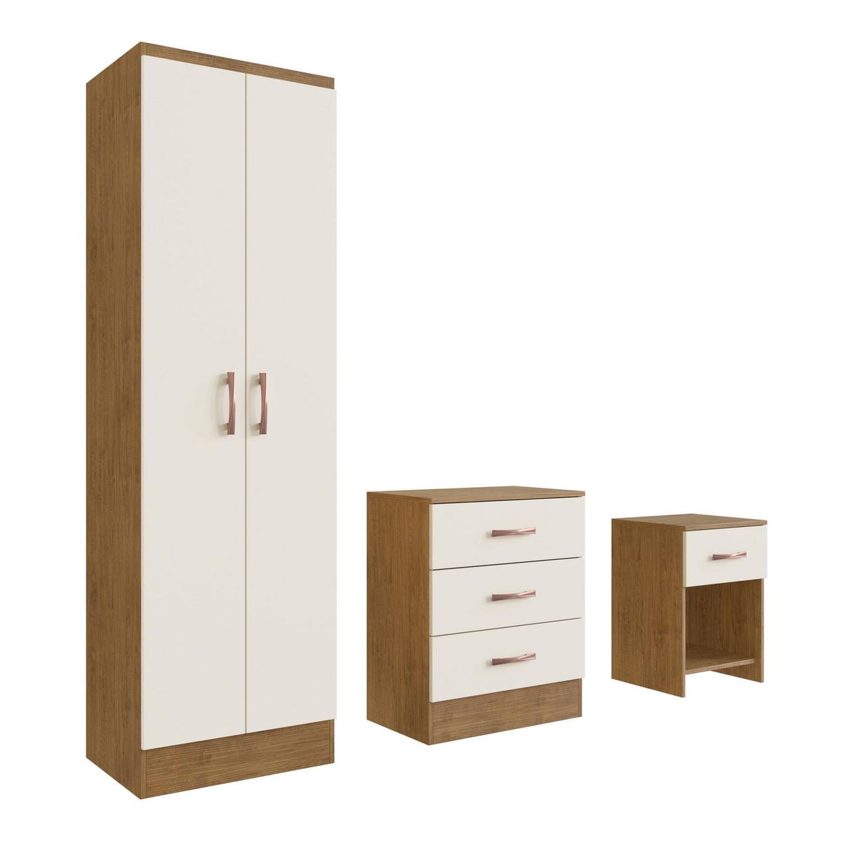 ALTAVISION - Combo closet 2 puertas Nordico blanco café, comoda 3 cajones y velador