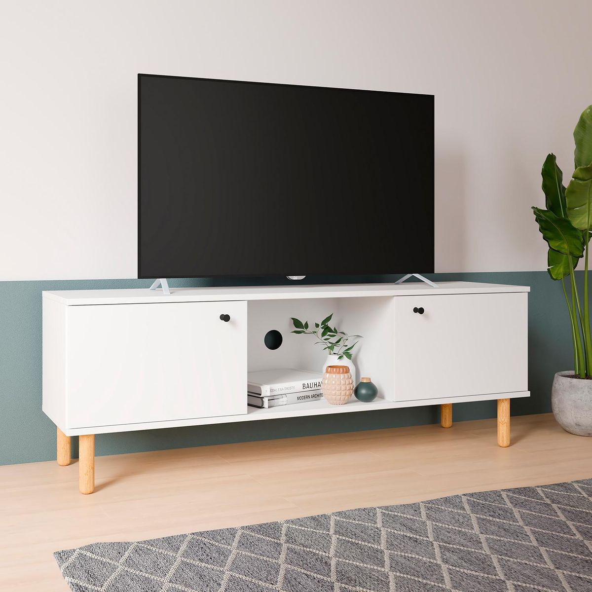 HOGA - Rack TV 55 " Easy Blanco 135x47x36 cm