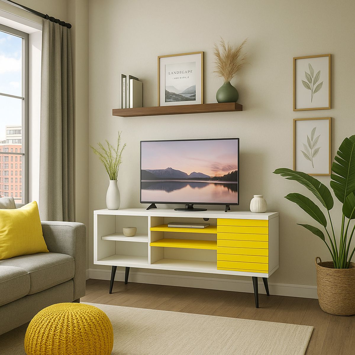 HOGA - Rack TV 55 " Safira Blanco 135x68x36 cm