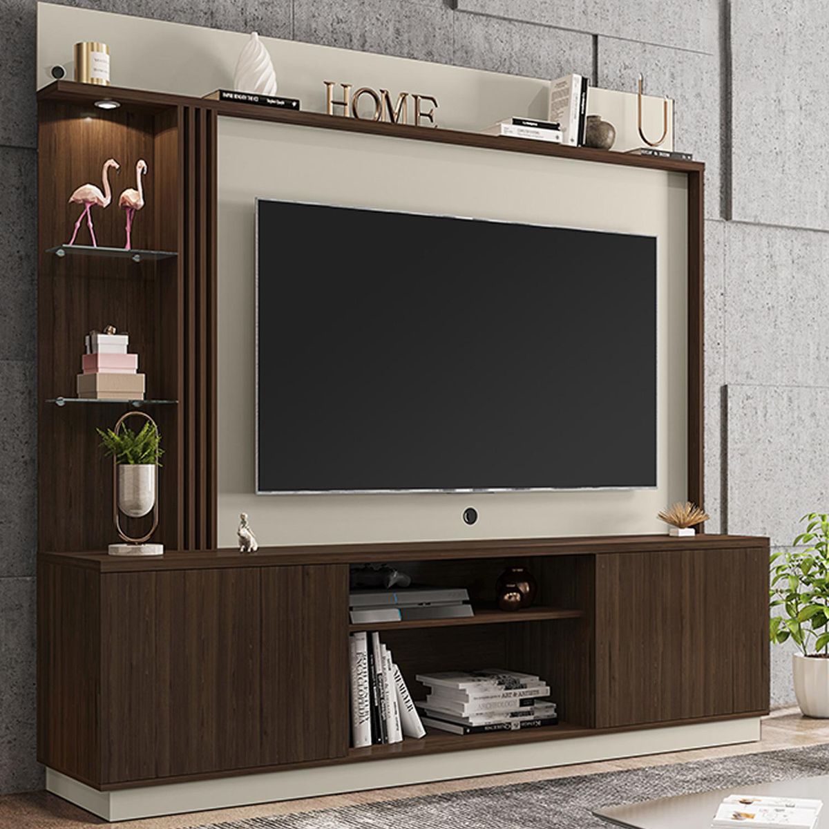 HOGA - Rack TV 70 " Atlanta Nogal 201x187x43 cm