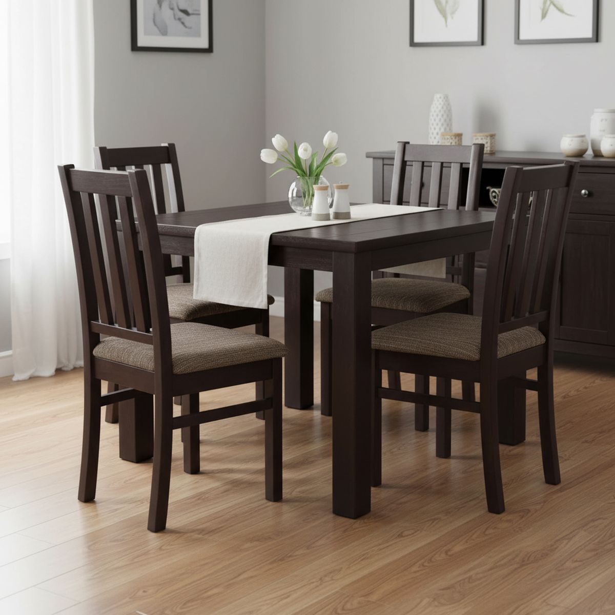 CIC - Juego de Comedor Ñuble 4 Sillas Mesa Cuadrada 95x77x95 cm Café