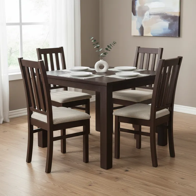 CIC Juego de Comedor Ñuble 4 Sillas Mesa Cuadrada 95x77x95 cm Café
