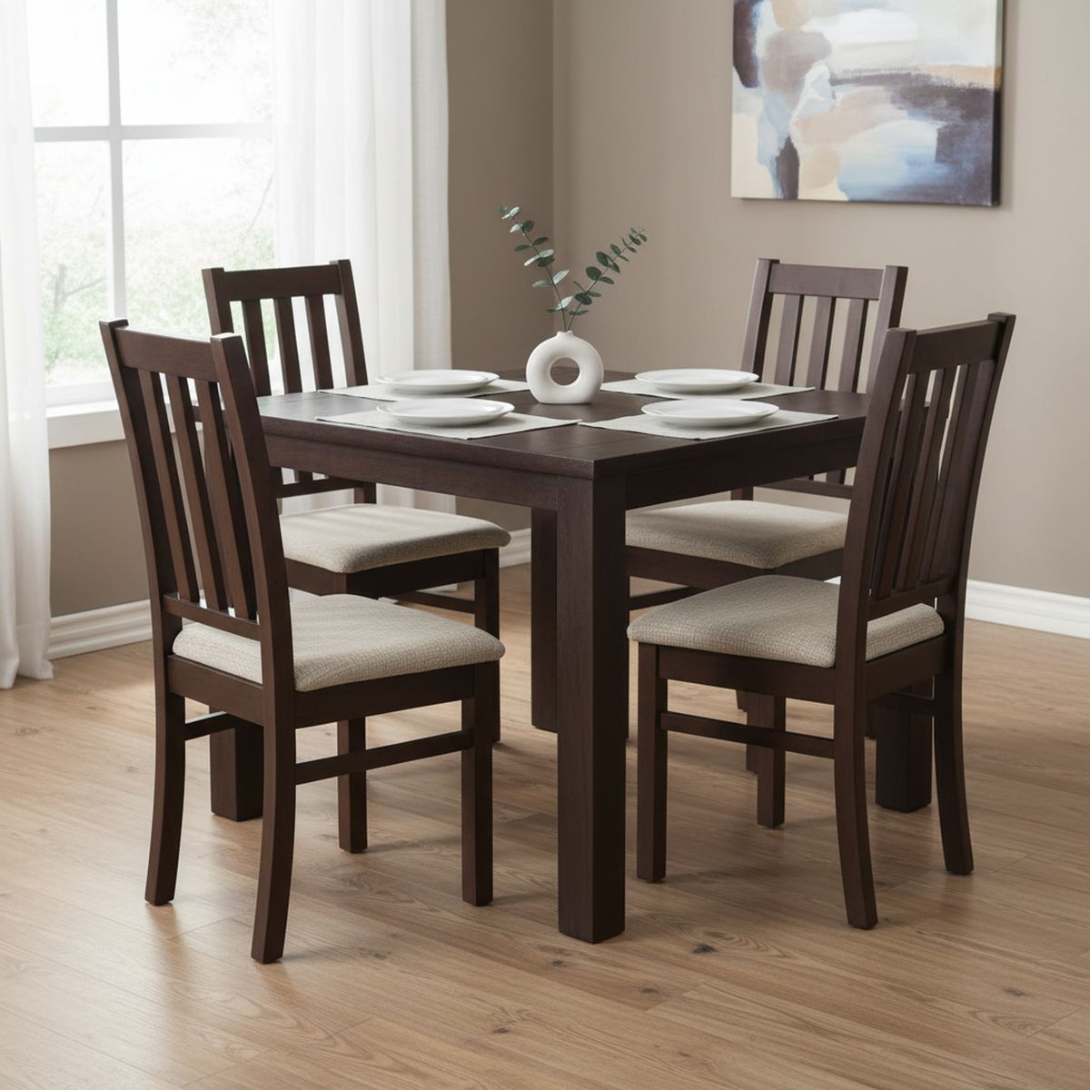 CIC - Juego de Comedor Ñuble 4 Sillas Mesa Cuadrada 95x77x95 cm Café