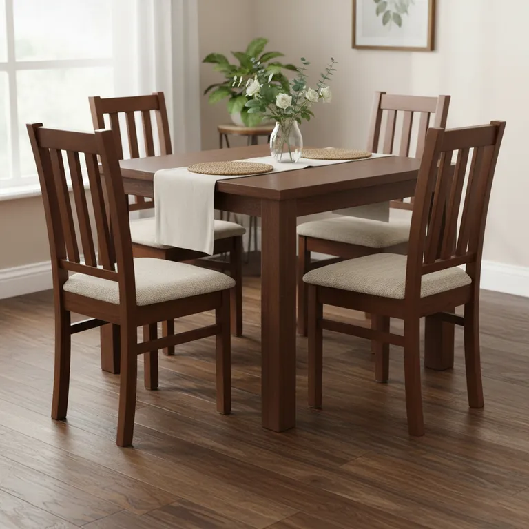 CIC Juego de Comedor Ñuble 4 Sillas Mesa Cuadrada 95x77x95 cm Café