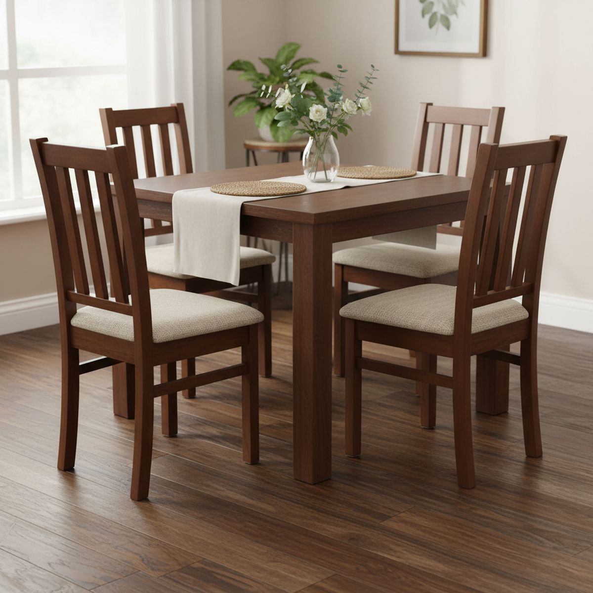 CIC - Juego de Comedor Ñuble 4 Sillas Mesa Cuadrada 95x77x95 cm Café