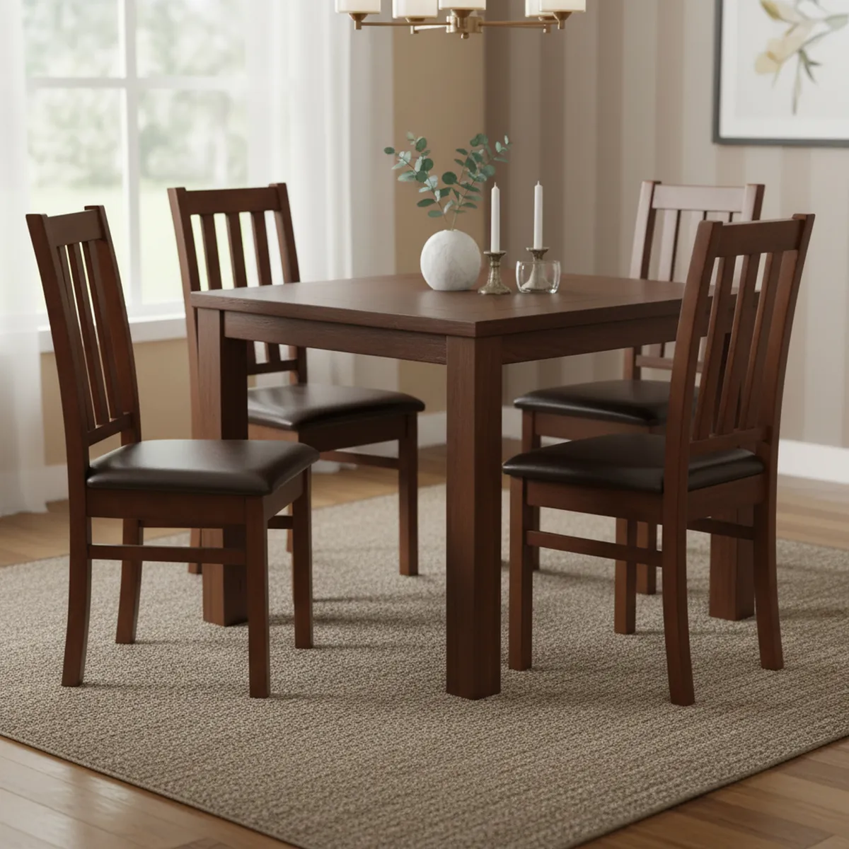 CIC - Juego de Comedor Ñuble 4 Sillas Mesa Cuadrada 95x77x95 cm Café