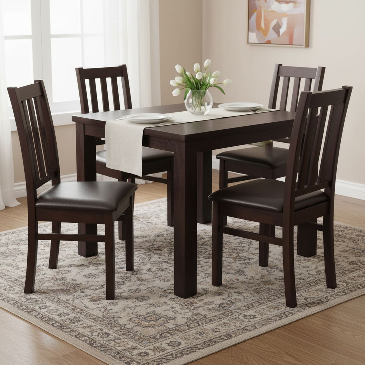 CIC - Juego de Comedor Ñuble 4 Sillas Mesa Cuadrada 95x77x95 cm Café