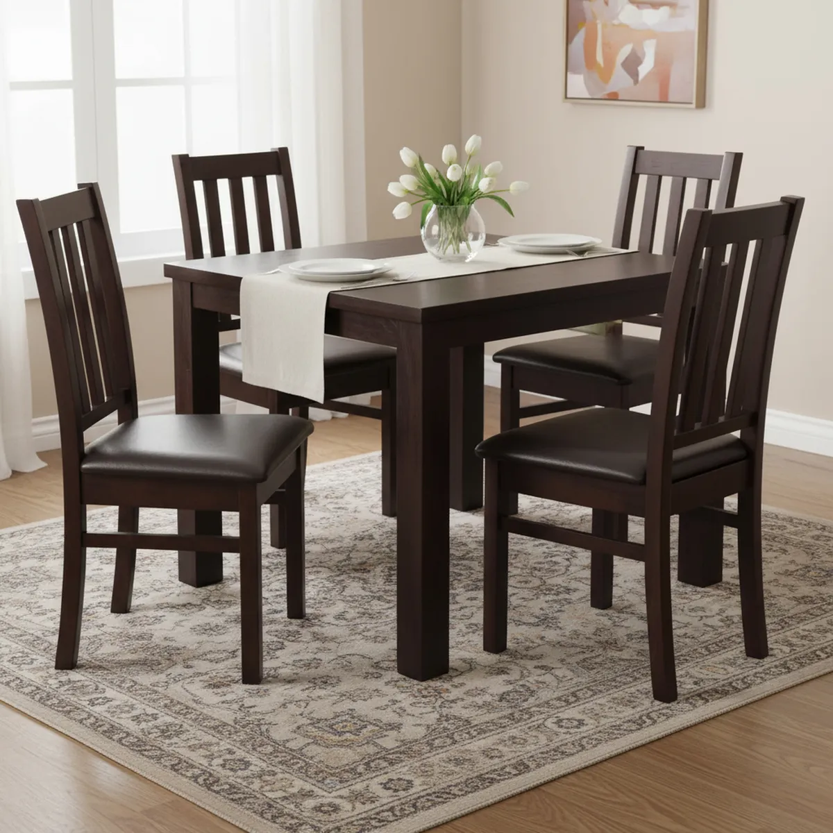 CIC - Juego de Comedor Ñuble 4 Sillas Mesa Cuadrada 95x77x95 cm Café