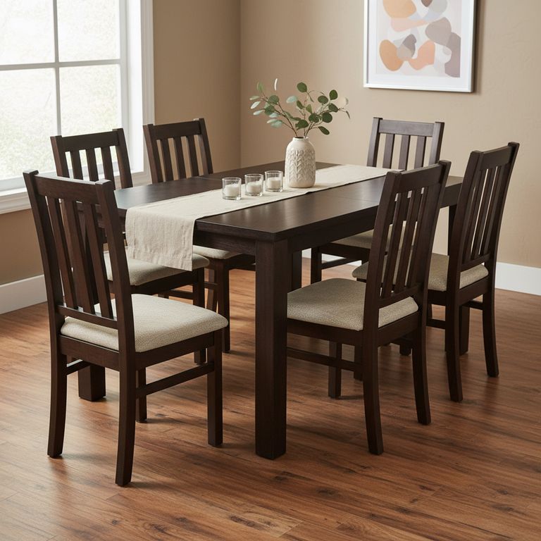 CIC Juego de Comedor Ñuble 8 Sillas Mesa Cuadrada 120x77x120 cm Café