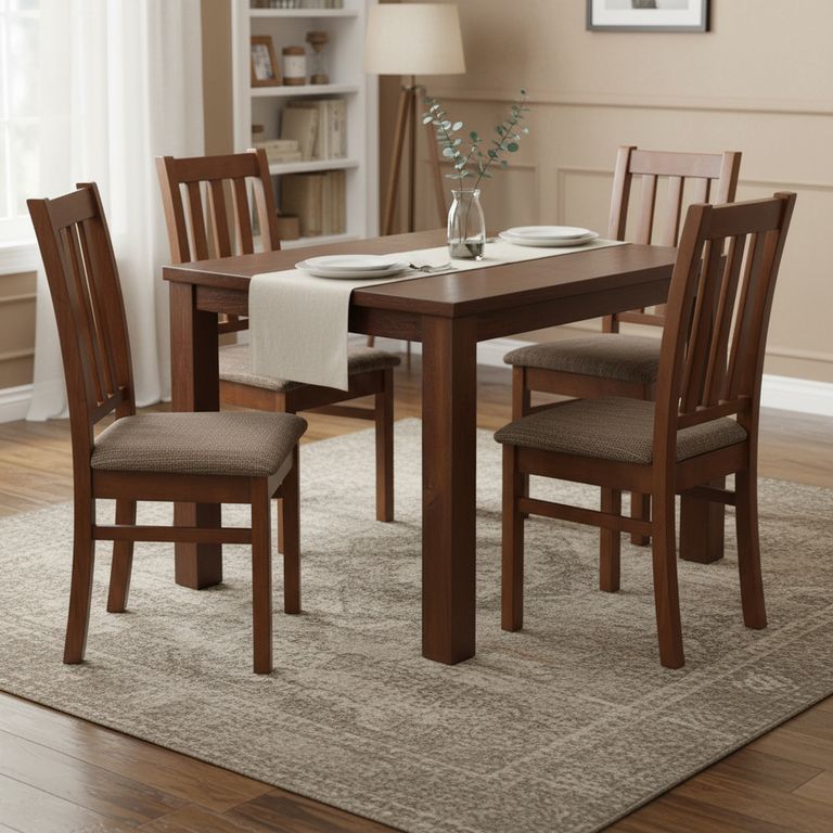 CIC Juego de Comedor Ñuble 4 Sillas Mesa Cuadrada 95x77x95 cm Café