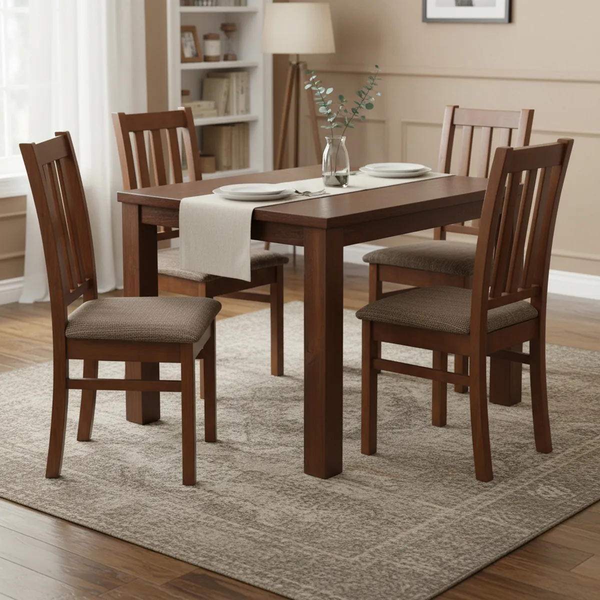 CIC - Juego de Comedor Ñuble 4 Sillas Mesa Cuadrada 95x77x95 cm Café